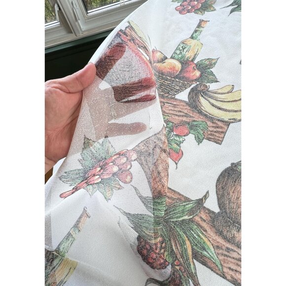 Vintage 60s curtain, fruits, baskets and wine bottles, kitchen panel, rod header - Picture 3 of 10